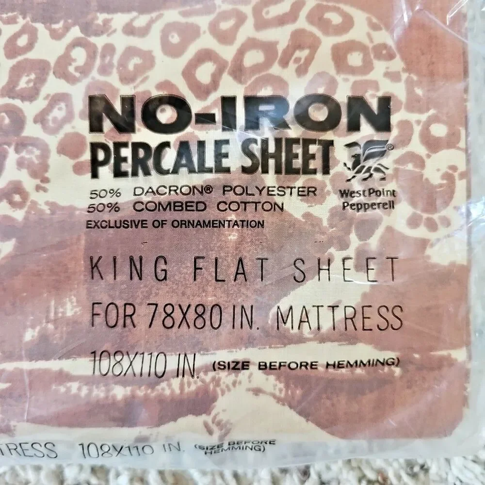 Martex Bedford Stuyvesant Bakuba Animals King Flat Sheet NEW 70s USA Safaricore